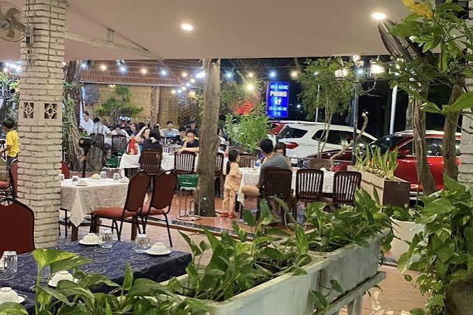 Khu sân vườn rộng, nhiều cây xanh khi lên đèn.